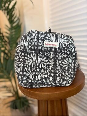 Fabindia Roma Block Print Quilted Duffle Weekender Bag